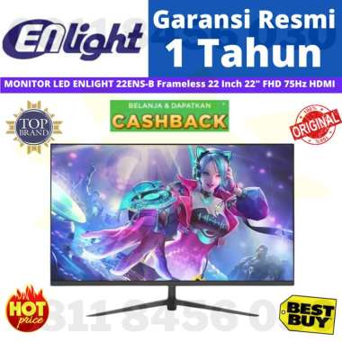 MONITOR PC MONITOR 22 Inch MONITOR LED ENLIGHT 22ENS-B Frameless 22 Inch 22" FHD 75Hz HDMI VGA