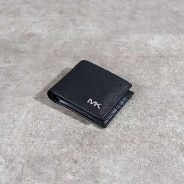 Dompet MICHAEL KORS MK SIDE SILVER BLACK PLAIN LEATHER WALLET WITH CARD HOLDER 100% ORIGINAL 11X9CM