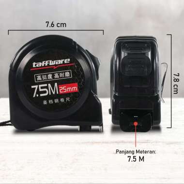 Roll Meteran Profesional 7.5m dengan Sistem Lock Bahan ABS - Black