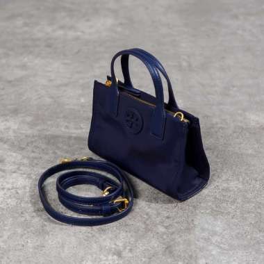 Tas TORY BURCH ELLA NYLON NAVY MINI TOTE BAG WITH LS 100% ORIGINAL 18X11X6CM