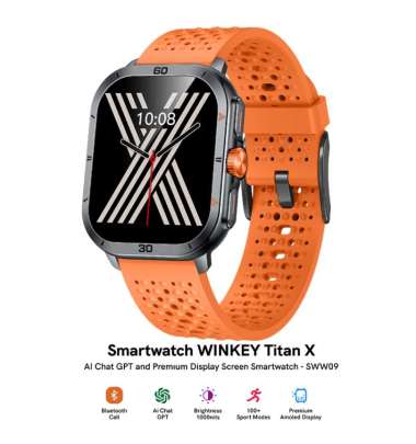 Jam Tangan Unisex WINKEY SWW09 Titan X Auto-Fingerprint Amoled BT Call Sports Mode Orange Rubber Str