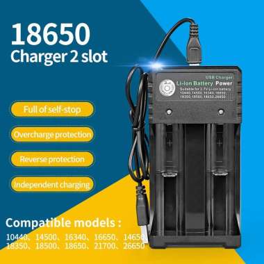 USB Charger Cas Baterai 18650 18500 26650 2 Slot Battery