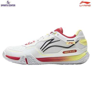 New Hot Item Sepatu Badminton Lining Player Series Saga III Lite AYTV003-3 White Red Yellow 8 = 41 =