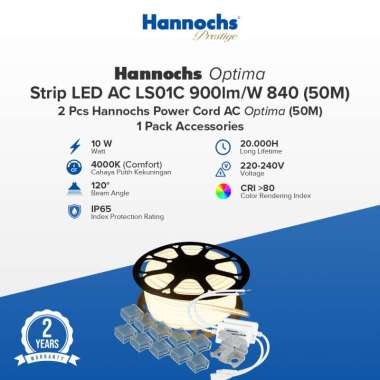 Hannochs Lampu LED Strip LED AC LS01C COB Optima 900lm/M 840 (50M) : 2Pc *Hannochs Power Cord AC Opt