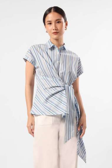 MINIMAL - Kelye - Blus Pita Motif garis - Blue L Blue