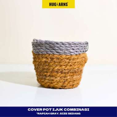 HUGeARNS - Cover Pot Ijuk Sedang Combinasi Rapiah Abu-Abu Anyaman / Cover Pot Anyaman Pot / Cover Va