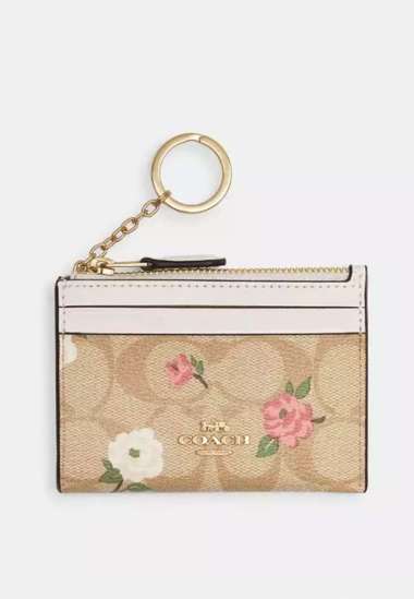 Mini Skinny Id Case In Signature Canvas With Floral Print Gold Light Khaki Chalk Multi