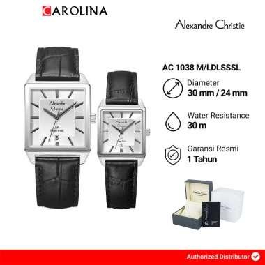 Jam Tangan Couple Alexandre Christie Primo AC 1038 M/LDLSSSL Silver Dial Black Leather Strap