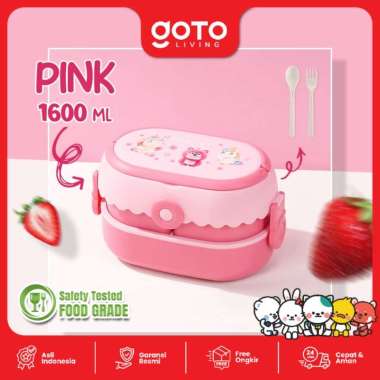 Goto Kumi Tempat Makan 2 Tingkat Anti Tumpah Bento Lunch Box PINK