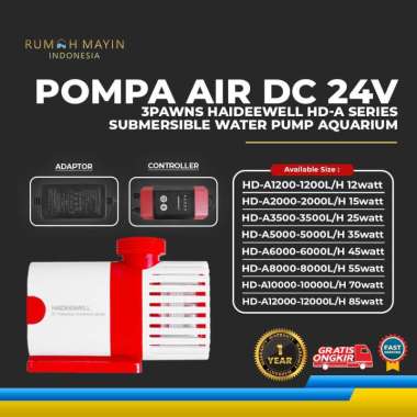 Pompa Air DC 24V 3Pawns Haideewell HD-A SERIES Celup Submersible Water Pump for Aquarium Air Tawar /