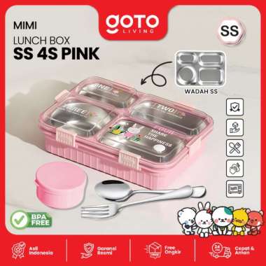 Goto Mimi Tempat Makan Anak Sekolah Lunch Box Sekat Stainless SS 4S PINK