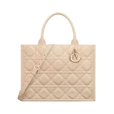 Christian Dior Medium Book Tote Macrocannage Calfskin Powder Beige Nude