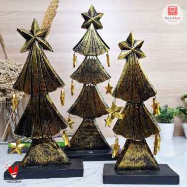 Dekorasi Pohon Natal Kayu Pajangan Hiasan Meja Rak Chrismast Tree Set Home Decor Set Gold