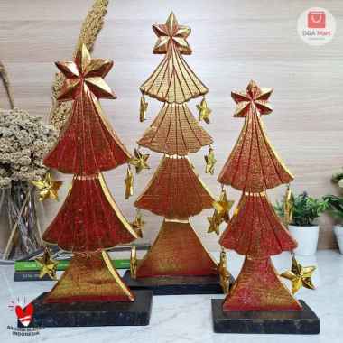 Dekorasi Pohon Natal Kayu Pajangan Hiasan Meja Rak Chrismast Tree Set Home Decor Set Red