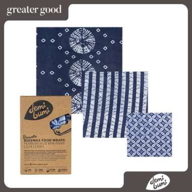 demibumi - 3-Pack Beeswax Wrap / Bungkus Kain Lilin Lebah Blue Batik