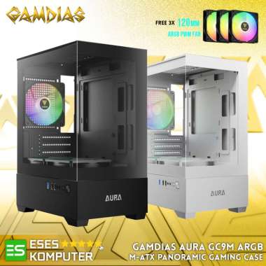 Case GAMDIAS AURA GC9M ARGB Panoramic M-ATX | 3X PWM ARGB Fans Putih