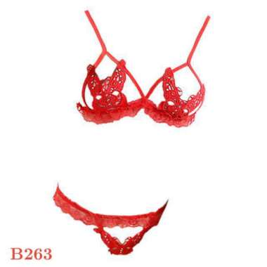 Manmu Allure B263 Bra Set Bralette Pakaian Dalam Wanita Seksi BH Merah Cup Kupu-Kupu CD Open Terbuka