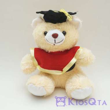 boneka teddy bear krem wisuda toga hitam merah small JUNE