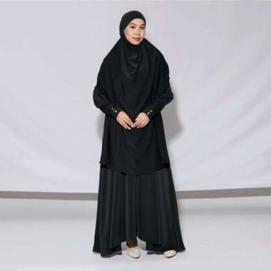 Lozy Hijab - Sabiya Abaya Lozy X Cut Syifa (Abaya Gamis Haji dan Umrah Bahan Cooltech) Black L - Aba