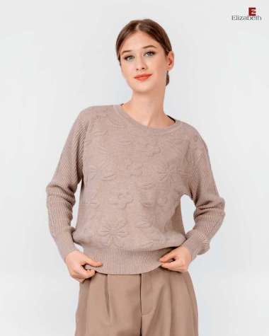 Elizabeth Clothing - Sweater Wanita | Rajut Floral 0559-3000 One Size Broken White