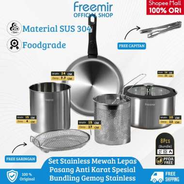 Freemir Wajan Deep Fryer Set 7Pcs Portable Stainless Premium SUS 304-201 Anti Korosi