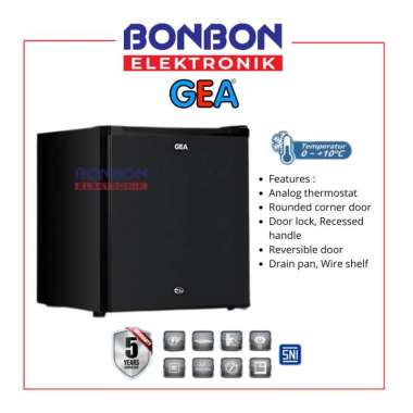 GEA Kulkas Mini 46L GMB50 Black Inox / GMB-50 Mini Bar Refrigerator 46 Liter - Rounded corner door