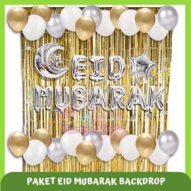 Paket Dekorasi Lebaran Idul Fitri / Backdrop Eid Mubarak Silver