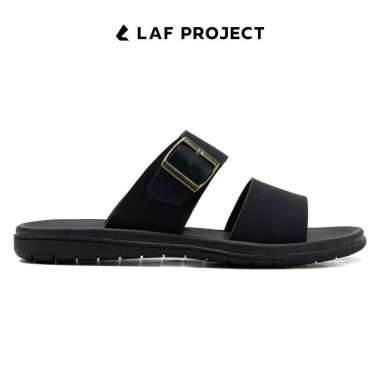 Sandal Slide Pria Anti Slip Sendal Casual Formal Ringan Zayn Double Strap Hitam LAF Project 43 Hitam
