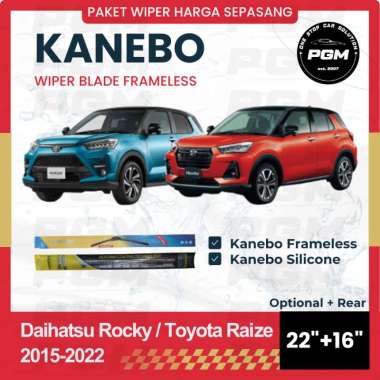 Wiper Rocky Raize Depan Belakang Kanebo Frameless Kanebo 22+16 (2pcs) SIlikon Komplit