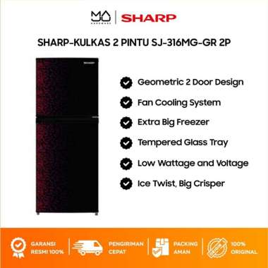 SHARP SJ-316MG GB/GR Kulkas Lemari Es 2 Pintu Magneglas Series [237 L] - Garansi Resmi Blue