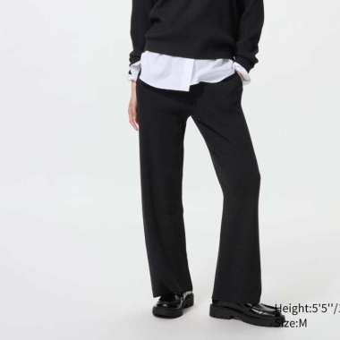 UNIQLO Celana panjang wanita Rajut Ribbed Washable Knit Ribbed Pants black XL