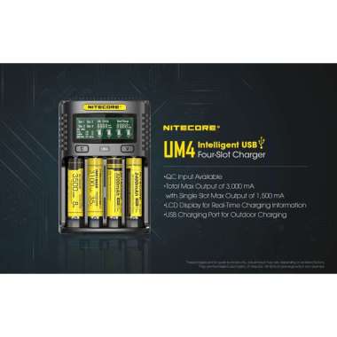 NITECORE Intelligent USB Charger Baterai 4 Slot Li-ion NiMH - UM4