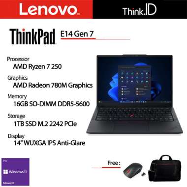 Lenovo ThinkPad E14 Gen 7 AMD Ryzen 7 250 16GB 1TB NVMe 14"WUXGA IPS Win11 Pro