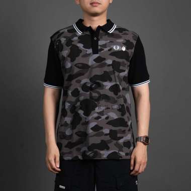 FRED PERRY Polo Shirt X BAPE Color Camo Black ( 100% Authentic ) M