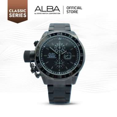 Alba Classic Jam Tangan Pria Vintage AF8P87 / AF8P87X1 Quartz Black Dial Stainless Steel Strap Watch