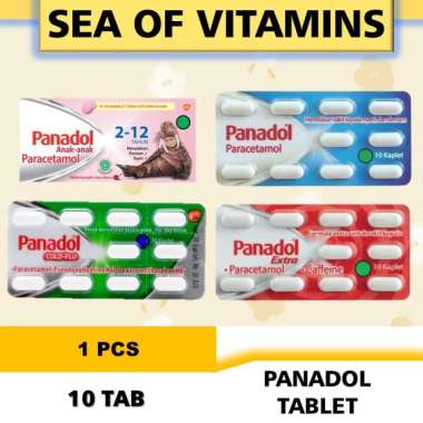 Panadol Biru,Hijau,Merah Anak Cold/Flu/Extra/Batuk Strip Isi 10 Tablet ANAK