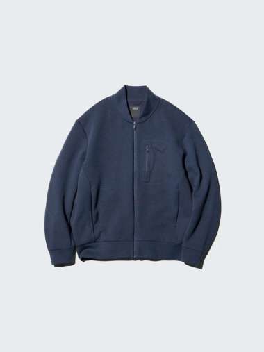UNIQLO Jaket Sweat Dry pria Ritsleting Full-Zip Jacket Navy S
