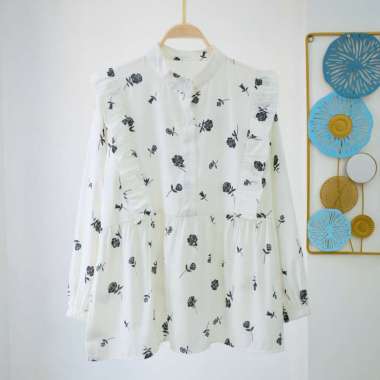 Atasan wanita Blouse bunga korean style / blouse ruffle korean style Bw P32 Mawar