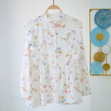 Atasan wanita Blouse bunga korean style / blouse ruffle korean style Bw P32 Lily