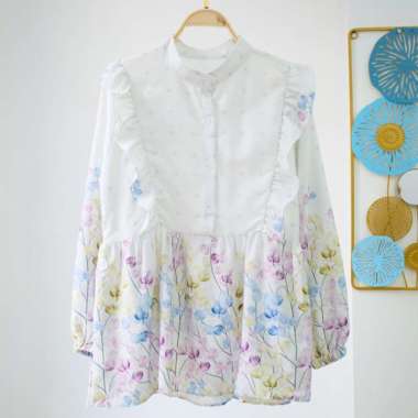 Atasan wanita Blouse bunga korean style / blouse ruffle korean style Green P32 Flora