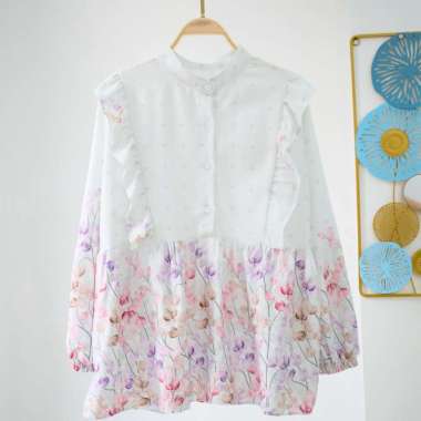Atasan wanita Blouse bunga korean style / blouse ruffle korean style Peach P32 Flora