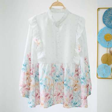 Atasan wanita Blouse bunga korean style / blouse ruffle korean style Mint P32 Flora