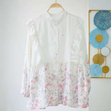 Atasan wanita Blouse bunga korean style / blouse ruffle korean style Bw P32 Jasmine