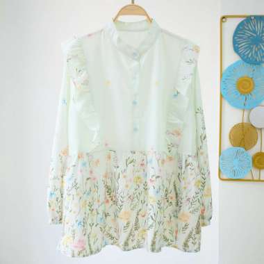 Atasan wanita Blouse bunga korean style / blouse ruffle korean style Sage P32 Freesia