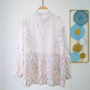 Atasan wanita Blouse bunga korean style / blouse ruffle korean style Pink P32 Freesia