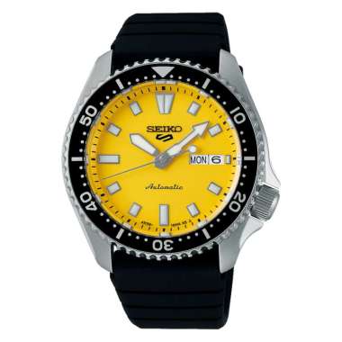 Seiko 5 Sports SRPL87K1 SKX Series Yellow Dial Silicone Rubber Strap - Jam Tangan Seiko Original