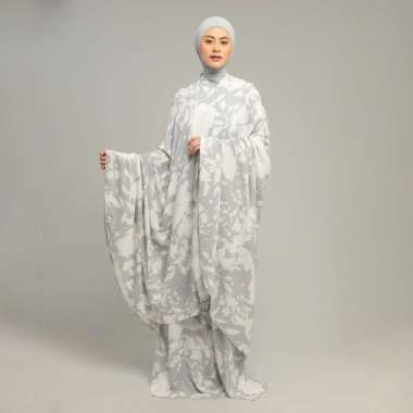 Lozy Hijab - Luna Prayer Set (Mukena 2in1 Motif Set Bahan Rayon) Grey Jasmine