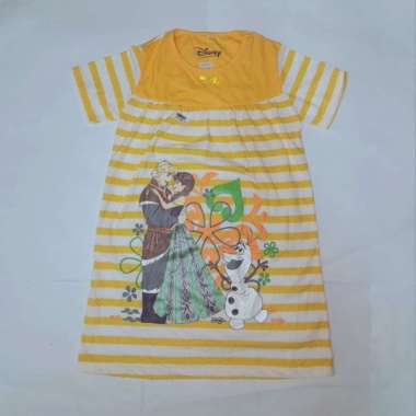 Dress Daster Anak Perempuan, Motif Frozen Kuning 6-7 tahun