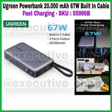Ugreen Powerbank 20.000 mAh 67W Built In Cable * Fast Charging - SKU : 55996B