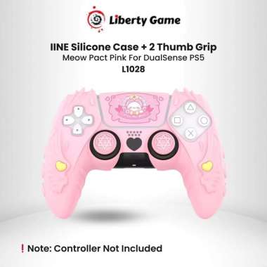 IINE Meow Pact Pink Protective Case + 2 Analog Caps for Controller PS5 Silicon Case Silicone Pelindu